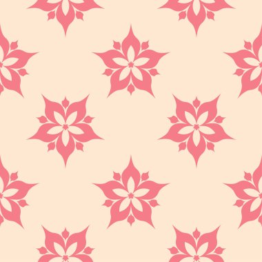 Bej renkli arka plan üzerinde kırmızı çiçekli süs. Tekstil ve duvar kağıtları için seamless modeli