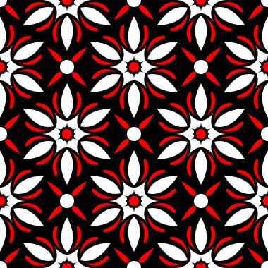 Çiçek elemanları ile Seamless modeli. Siyah kırmızı beyaz bir arka plan duvar kağıtları, Tekstil ve kumaş için