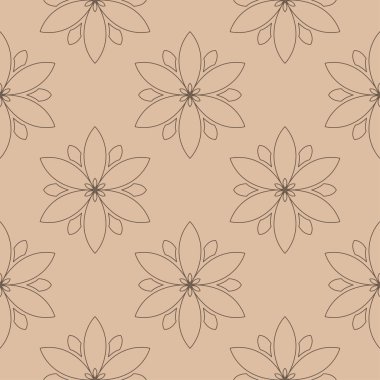 Bej renkli arka plan üzerinde kahverengi çiçek süsleme. Tekstil ve duvar kağıtları için seamless modeli