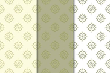 Zeytin yeşili çiçek desenleri. Tekstil ve duvar kağıtları için dikişsiz desen seti
