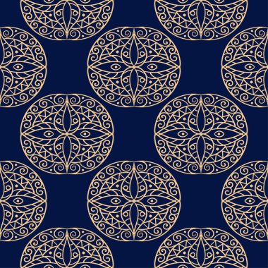 Altın mavi geometrik süsleme. Web, Tekstil ve duvar kağıtları için seamless modeli