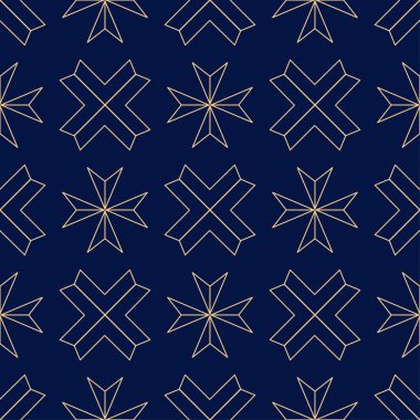 Koyu mavi zemin üzerine altın geometrik yazdır. Web, Tekstil ve duvar kağıtları için seamless modeli