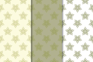 Zeytin yeşili çiçek arka planlar. Tekstil ve duvar kağıtları için dikişsiz desen seti