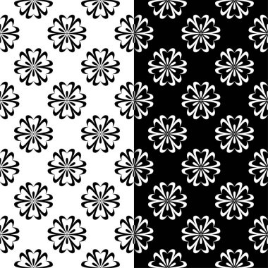 Siyah ve beyaz çiçek arka planlar. Tekstil ve duvar kağıtları için dikişsiz desen seti