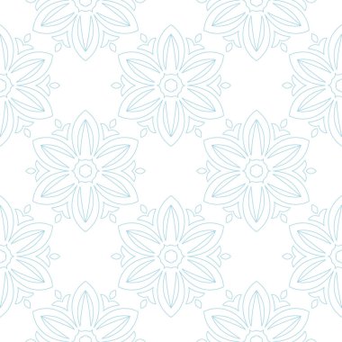 Beyaz zemin üzerine mavi çiçekler. Tekstil ve duvar kağıtları için süs seamless modeli