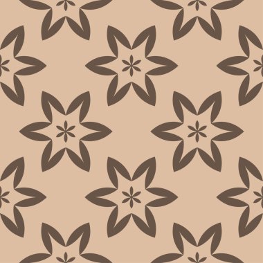 Bej renkli arka plan üzerinde kahverengi çiçek süsleme. Tekstil ve duvar kağıtları için seamless modeli