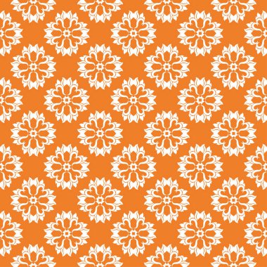 Turuncu zemin üzerine beyaz çiçek süsleme. Tekstil ve duvar kağıtları için seamless modeli