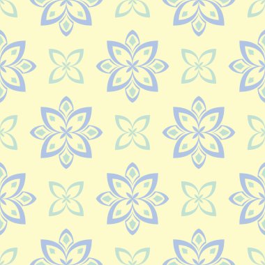 Çiçek desenli sorunsuz arka plan. Bej renkli arka plan duvar kağıtları, Tekstil ve kumaş için mavi ve yeşil ışık çiçek öğeleri ile