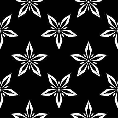 Siyah arka plan üzerine beyaz çiçek süsleme. Tekstil ve duvar kağıtları için seamless modeli