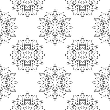 Beyaz arka planda siyah çiçek tasarım. Tekstil ve duvar kağıtları için seamless modeli