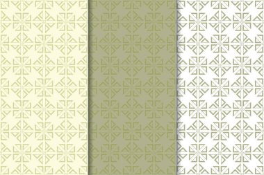 Zeytin yeşili ve beyaz geometrik süsler. Web, Tekstil ve duvar kağıtları için dikey Dikişsiz desen seti