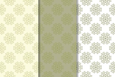 Zeytin yeşili ve beyaz çiçek arka planlar. Tekstil ve duvar kağıtları için dikişsiz desen seti