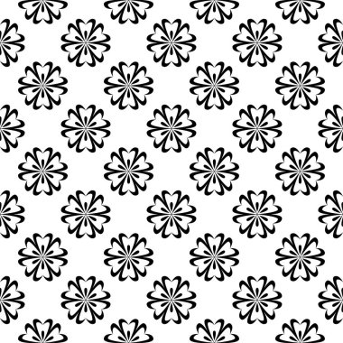 Beyaz arka planda siyah çiçek süsleme. Tekstil ve duvar kağıtları için seamless modeli