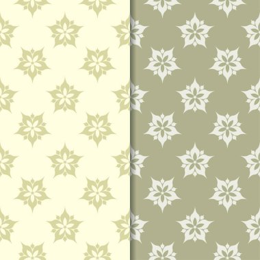 Zeytin yeşili çiçek arka planlar. Tekstil ve duvar kağıtları için dikişsiz desen seti