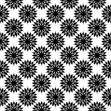 Beyaz arka planda siyah çiçek süsleme. Tekstil ve duvar kağıtları için seamless modeli