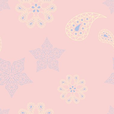 Çiçek sorunsuz arka plan. Duvar kağıtları, Tekstil ve kumaş için pembe, mavi ve sarı çiçek deseni