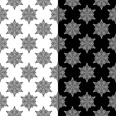 Siyah ve beyaz çiçek arka planlar. Tekstil ve duvar kağıtları için dikişsiz desen seti