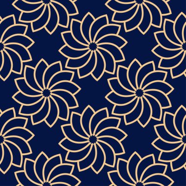 Koyu mavi zemin üzerine altın çiçek süsleme. Tekstil ve duvar kağıtları için seamless modeli