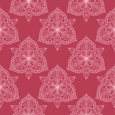 Kırmızı zemin üzerine çiçek süsleme. Tekstil ve duvar kağıtları için seamless modeli