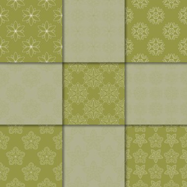 Zeytin Yeşil çiçekli süsler. Kağıt için dikişsiz desen koleksiyonu Tekstil