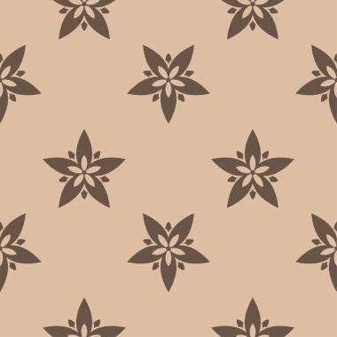 Bej renkli arka plan üzerinde kahverengi çiçek süs tasarım. Tekstil ve duvar kağıtları için seamless modeli
