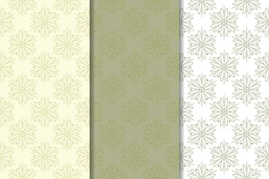 Zeytin yeşili çiçek arka planlar. Tekstil ve duvar kağıtları için dikişsiz desen seti