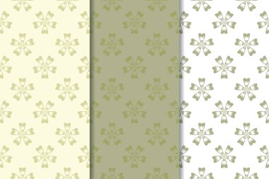 Zeytin yeşili çiçek arka planlar. Tekstil ve duvar kağıtları için dikişsiz desen seti