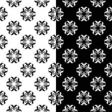 Siyah ve beyaz çiçek arka planlar. Tekstil ve duvar kağıtları için dikişsiz desen seti