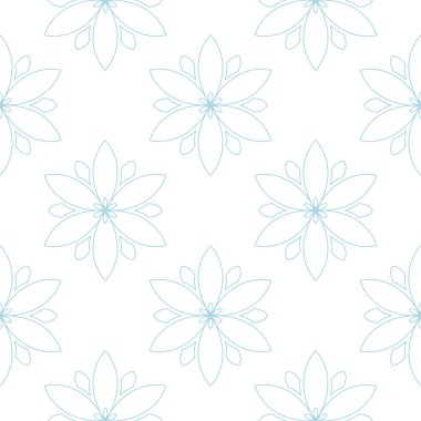 Beyaz zemin üzerine mavi çiçek süsleme. Tekstil ve duvar kağıtları için seamless modeli