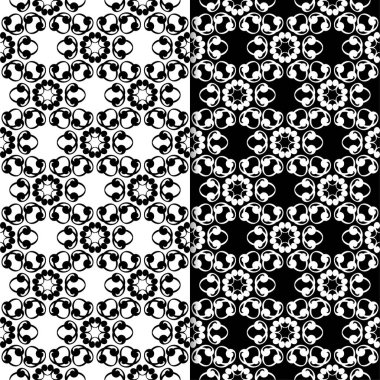 Siyah ve beyaz çiçek arka planlar. Tekstil ve duvar kağıtları için dikişsiz desen seti