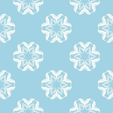 Mavi zemin üzerine beyaz çiçek süsleme. Tekstil ve duvar kağıtları için seamless modeli