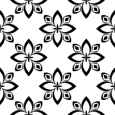 Beyaz arka planda siyah çiçek süsleme. Tekstil ve duvar kağıtları için seamless modeli