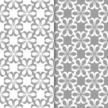 Beyaz ve gri çiçek arka planlar. Tekstil ve duvar kağıtları için dikişsiz desen seti