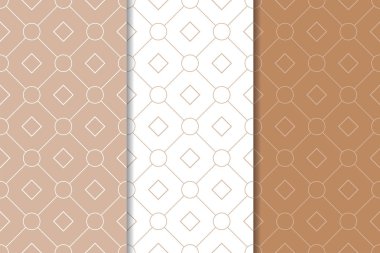 Kahverengi ve beyaz geometrik süsler. Web, Tekstil ve duvar kağıtları için dikişsiz desen seti