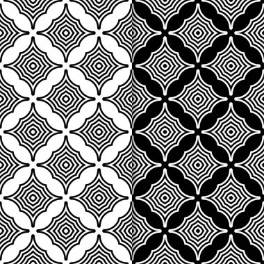 Geometrik süsler kümesi. Web, Tekstil ve duvar kağıtları için siyah ve beyaz Dikişsiz desen