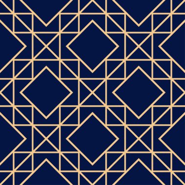 Mavi zemin üzerine altın geometrik süsleme. Web, Tekstil ve duvar kağıtları için seamless modeli