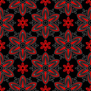 Siyah kırmızı ve beyaz çiçek öğeleri. Sorunsuz arka plan duvar kağıtları için