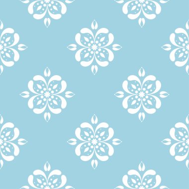 Mavi zemin üzerine beyaz çiçek tasarım. Tekstil ve duvar kağıtları için seamless modeli