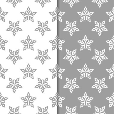 Beyaz ve gri arka plan çiçek kümesi. Tekstil ve duvar kağıtları için dikişsiz desen