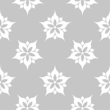 Gri arka plan üzerinde beyaz çiçek süsleme. Tekstil ve duvar kağıtları için seamless modeli