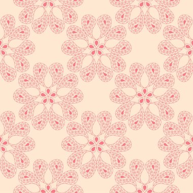 Bej renkli arka plan üzerinde kırmızı çiçekli süs. Tekstil ve duvar kağıtları için seamless modeli