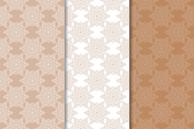 Kahverengi çiçek arka planlar. Tekstil ve duvar kağıtları için dikişsiz desen seti