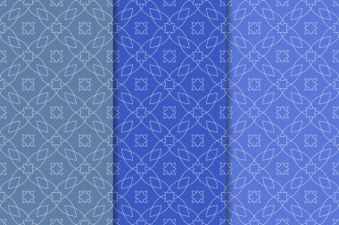 Mavi geometrik süsler. Web, Tekstil ve duvar kağıtları için dikey Dikişsiz desen seti