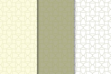 Zeytin yeşili ve beyaz geometrik süsler. Web, Tekstil ve duvar kağıtları için dikey Dikişsiz desen seti