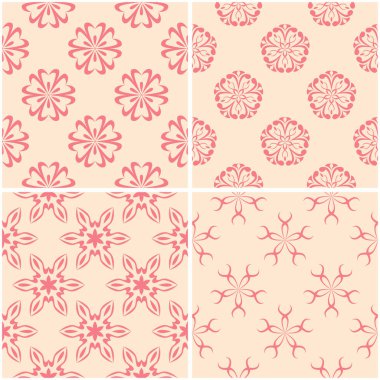 Çiçek desenleri. Dizi sorunsuz arka plan bej ve kırmızı. Vektör çizim