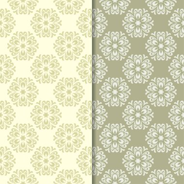 Zeytin yeşili çiçek arka planlar. Tekstil ve duvar kağıtları için dikişsiz desen seti