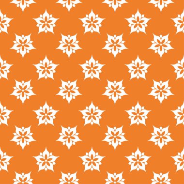 Turuncu zemin üzerine beyaz çiçek süsleme. Tekstil ve duvar kağıtları için seamless modeli