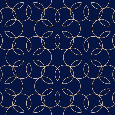 Koyu mavi zemin üzerine altın geometrik yazdır. Web, Tekstil ve duvar kağıtları için seamless modeli