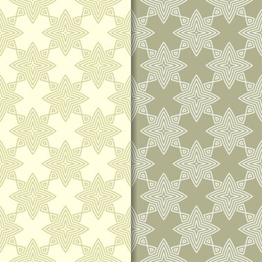 Zeytin yeşili geometrik süsler. Web, Tekstil ve duvar kağıtları için dikişsiz desen seti