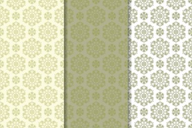 Zeytin yeşili çiçek desenleri. Tekstil ve duvar kağıtları için dikişsiz desen seti
